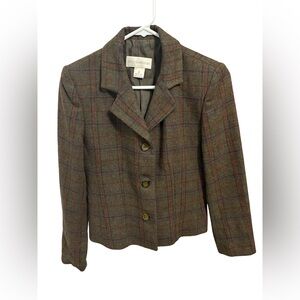 Petite Sophisticate Brown/Green and Red Plaid Blazer